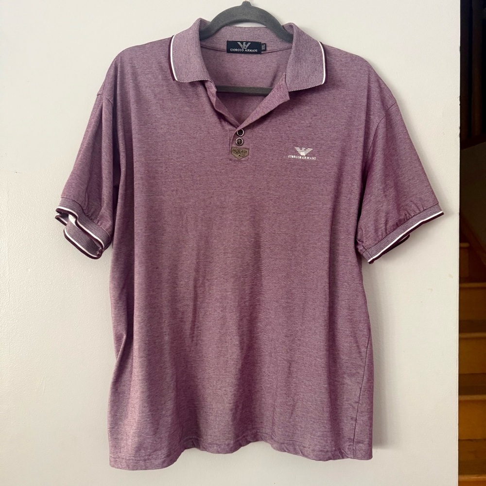🌻EUC Giorgio Armani Tipped Polo | Quiet Luxury Mauve Textured Knit